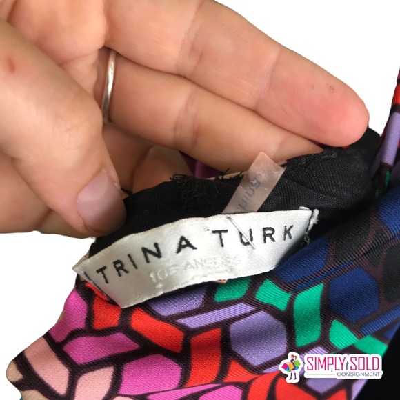 Trina Turk Women Macee Shift Dress Sleeveless Multicolor Stretchy Round Neck 4/6 - Picture 5 of 10